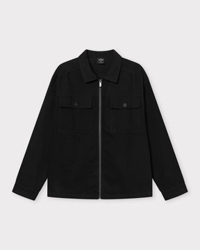 Schwarze Overshirt 'Cameron' mit Reißverschluss und zwei aufgesetzten Taschen mit Knopfklappen