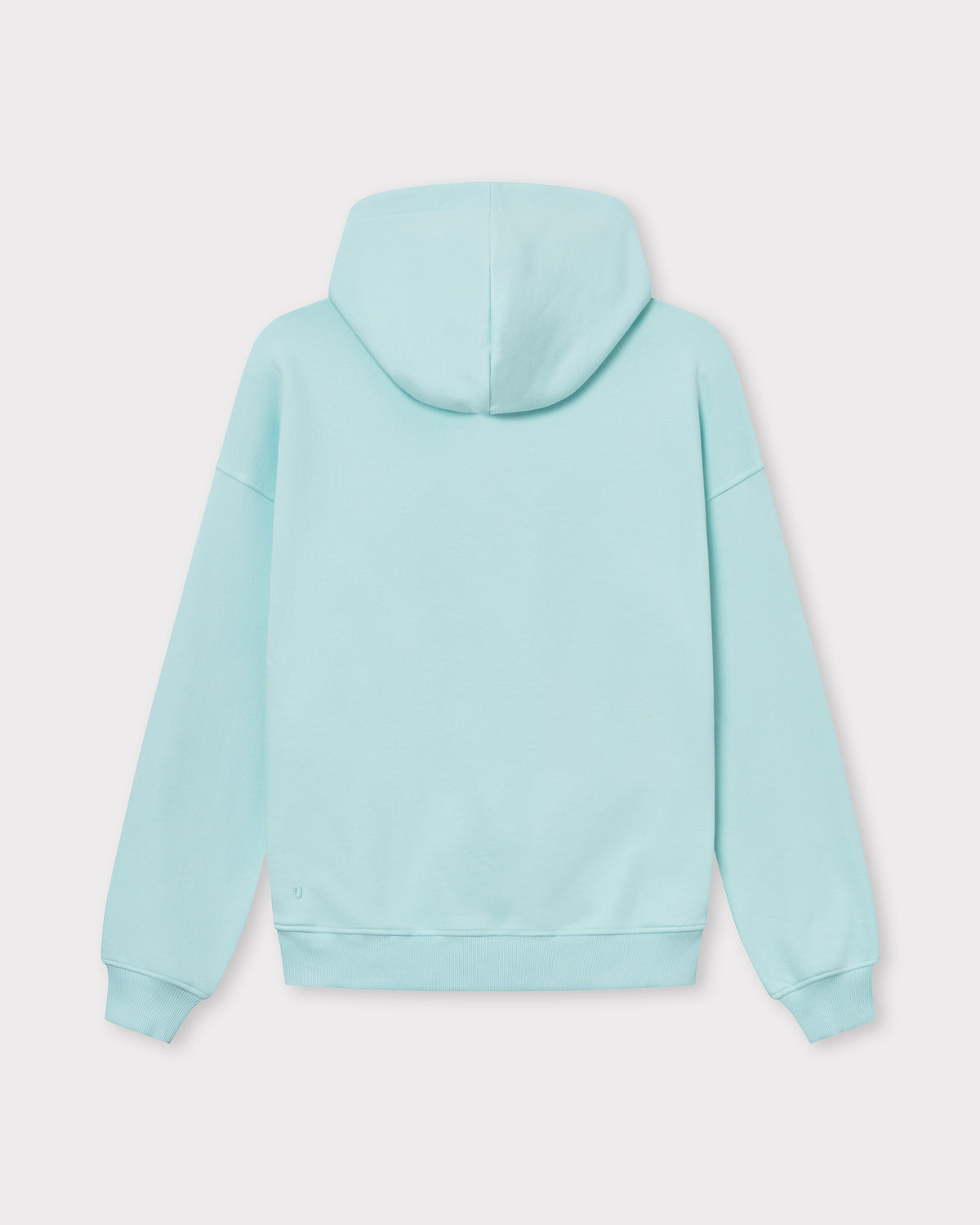 Oversized Hoodie 'Cody' in eisblau, Rückansicht mit Kapuze und Rippbündchen