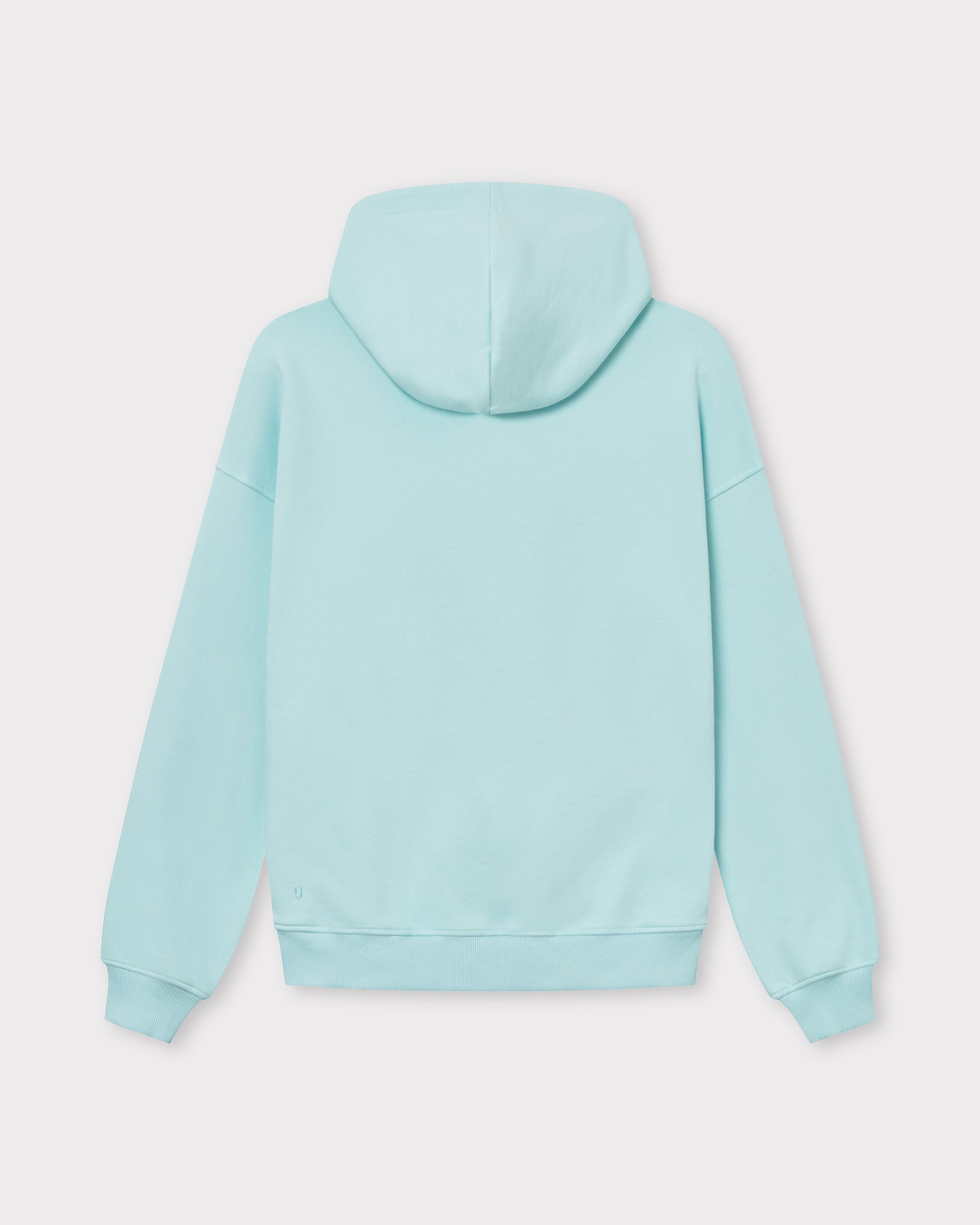 Oversized Hoodie 'Cody' in eisblau, Rückansicht mit Kapuze und Rippbündchen