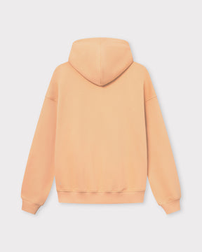 Oversized Hoodie 'Cody' in Pfirsichfarbe mit Kapuze, Rückseite sichtbar, gerippte Bündchen und Saum