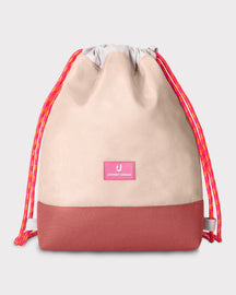 Kinder Turnbeutel 'Nino' von Johnny Urban in Beige mit rotem Boden und pink-orangenen Kordeln