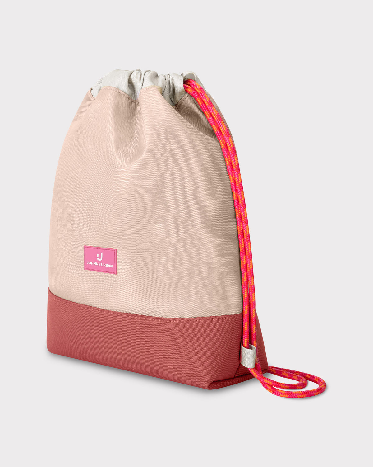 Kinder Turnbeutel 'Nino' von Johnny Urban in Beige und Rostrot mit pink-orangem Kordelzug