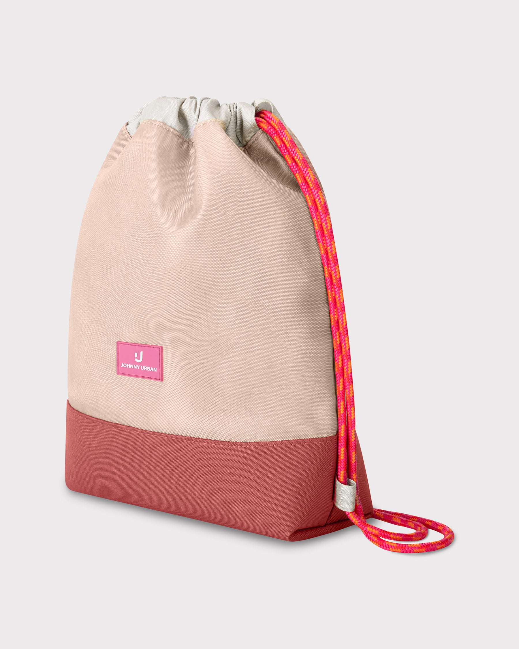 Kinder Turnbeutel 'Nino' von Johnny Urban in Beige und Rostrot mit pink-orangem Kordelzug
