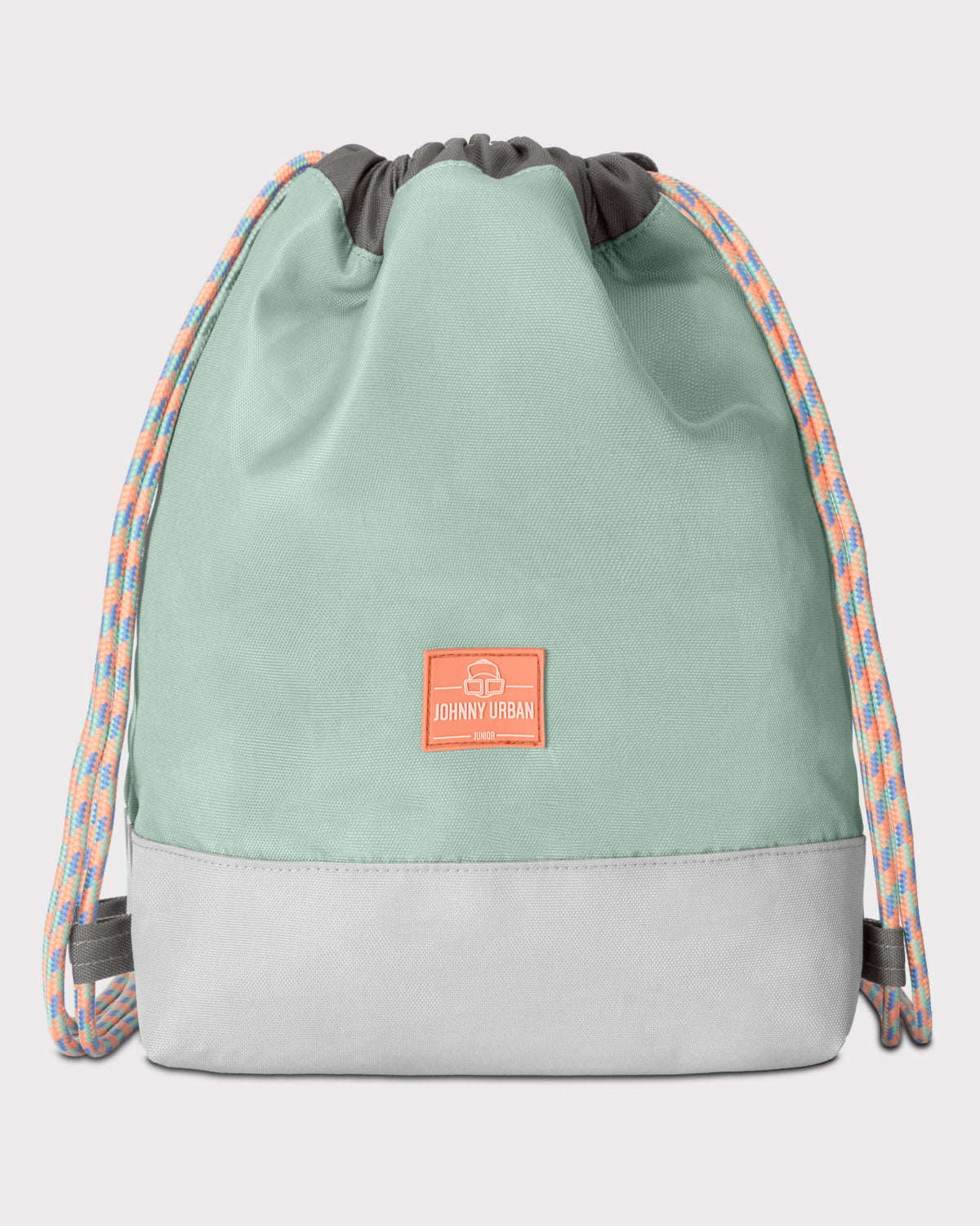 Johnny Urban Kinder Turnbeutel 'Nino' in Mint mit grauem Boden und bunten Kordeln