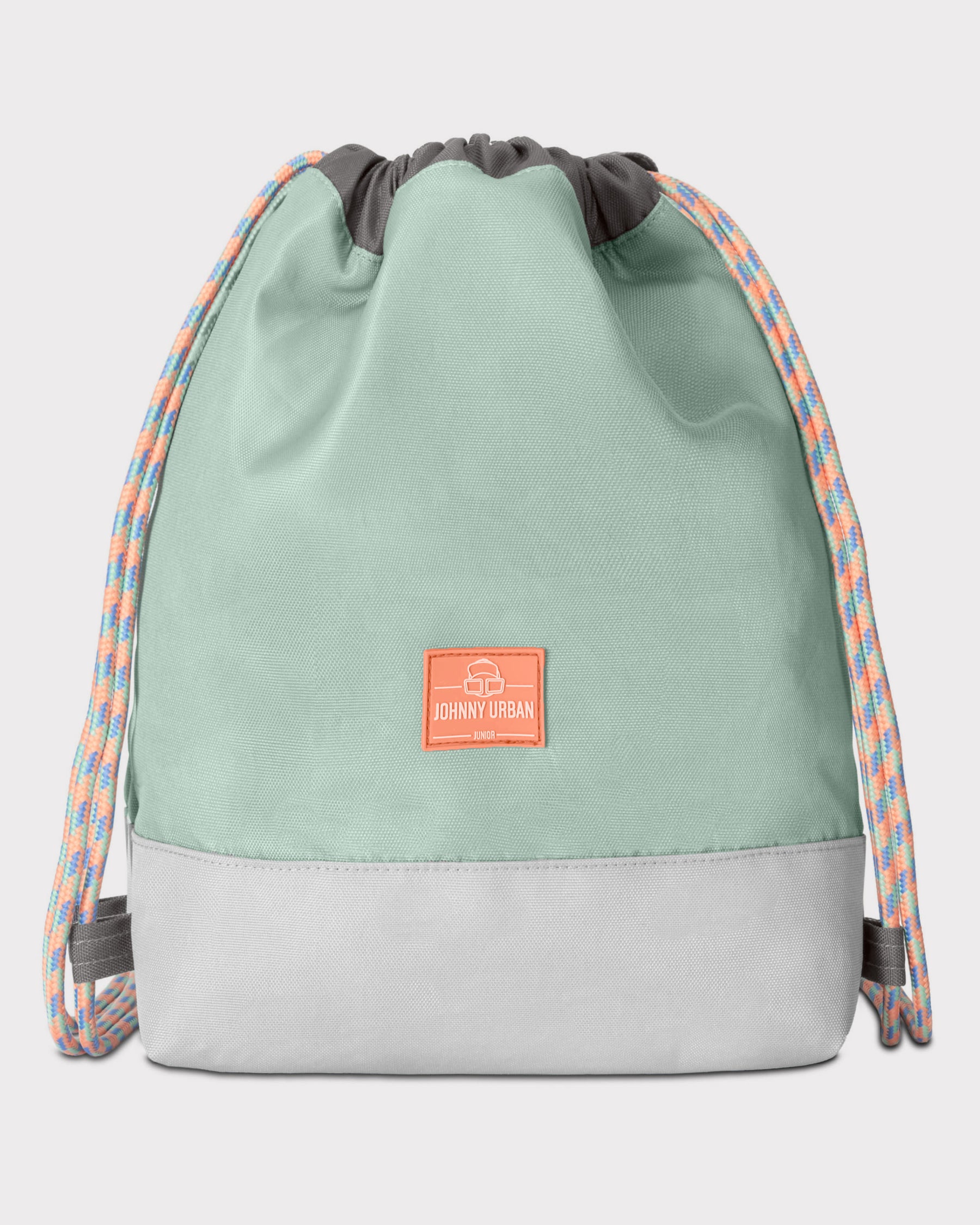 Johnny Urban Kinder Turnbeutel 'Nino' in Mint mit grauem Boden und bunten Kordeln
