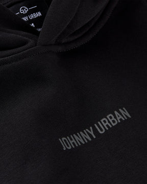 Schwarzes, oversized Johnny Urban Hoodie mit kleinem, weißem Logo 'JOHNNY URBAN' auf der Vorderseite