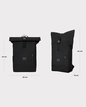 Schwarzer Rolltop Rucksack 'Robin Large' von Johnny Urban, Maße 30x45x13 cm geschlossen und 30x64x13 cm geöffnet