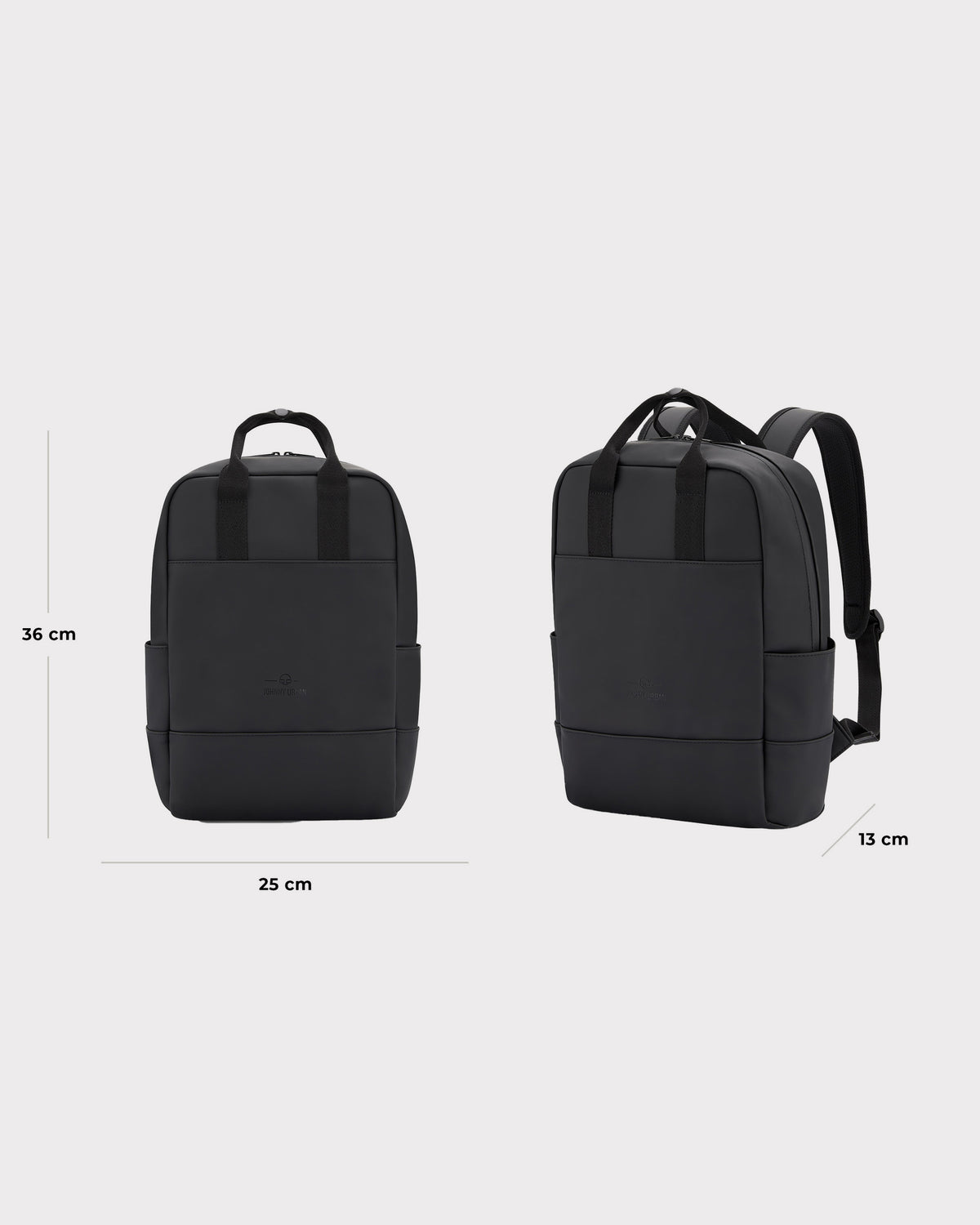 Schwarzer Rucksack „Hailey“ von Johnny Urban, rechteckig, 36x25x13 cm, mit Tragegriffen und gepolsterten Schulterriemen