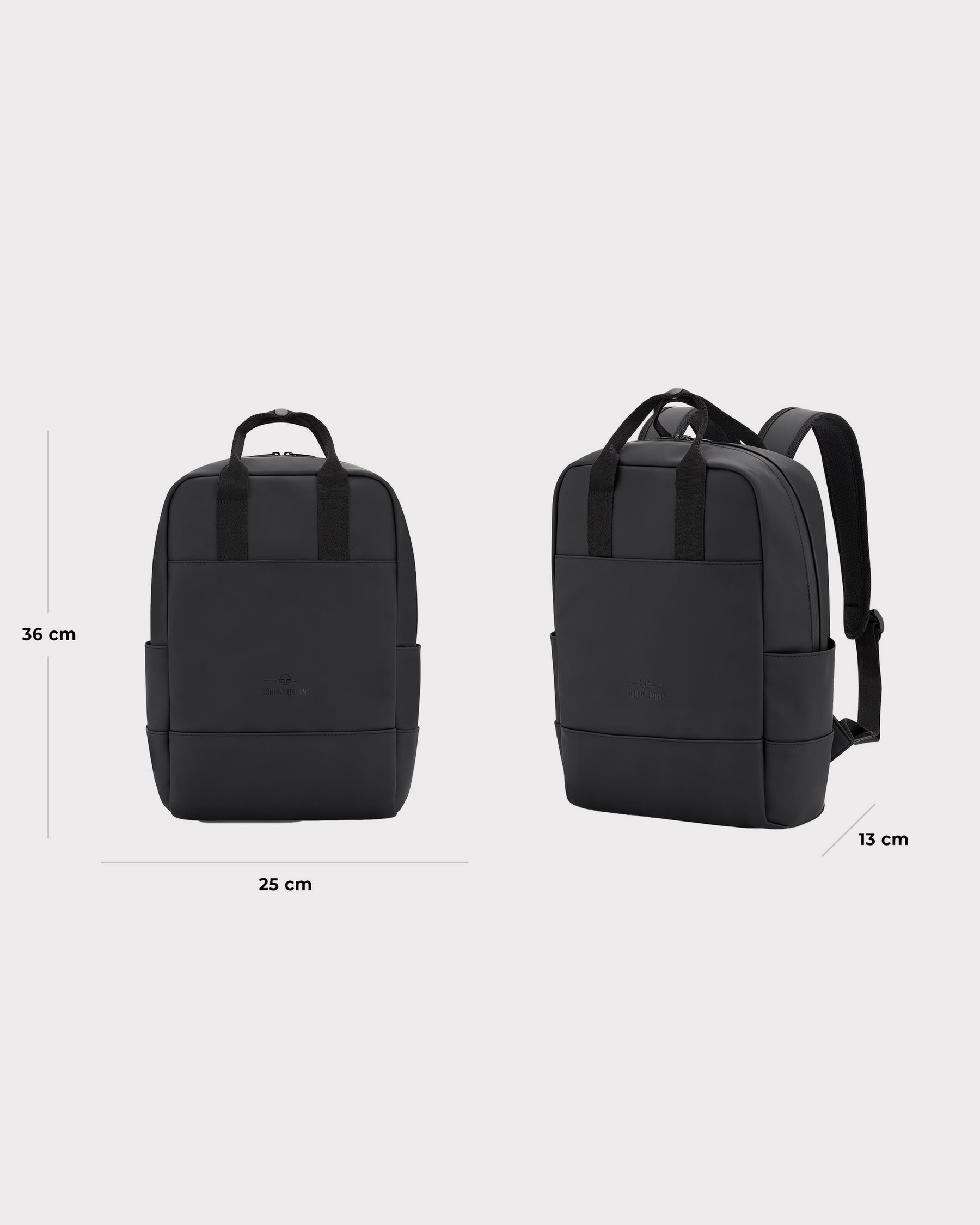 Schwarzer Rucksack „Hailey“ von Johnny Urban, rechteckig, 36x25x13 cm, mit Tragegriffen und gepolsterten Schulterriemen