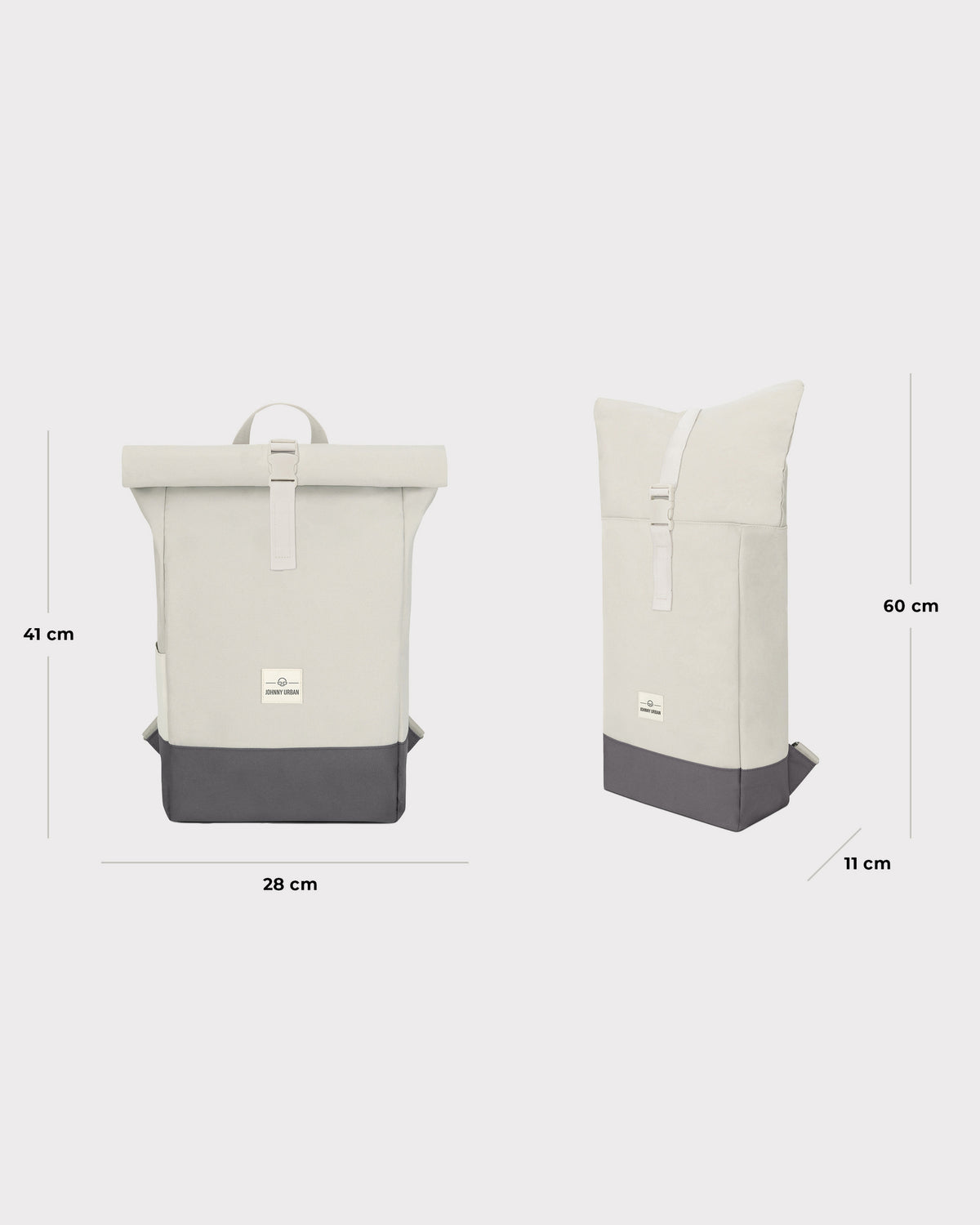 Johnny Urban Rolltop Rucksack 'Ryan' in Beige mit grauem Boden, Maße 41x28x11 cm hochgerollt, 60 cm ausgezogen