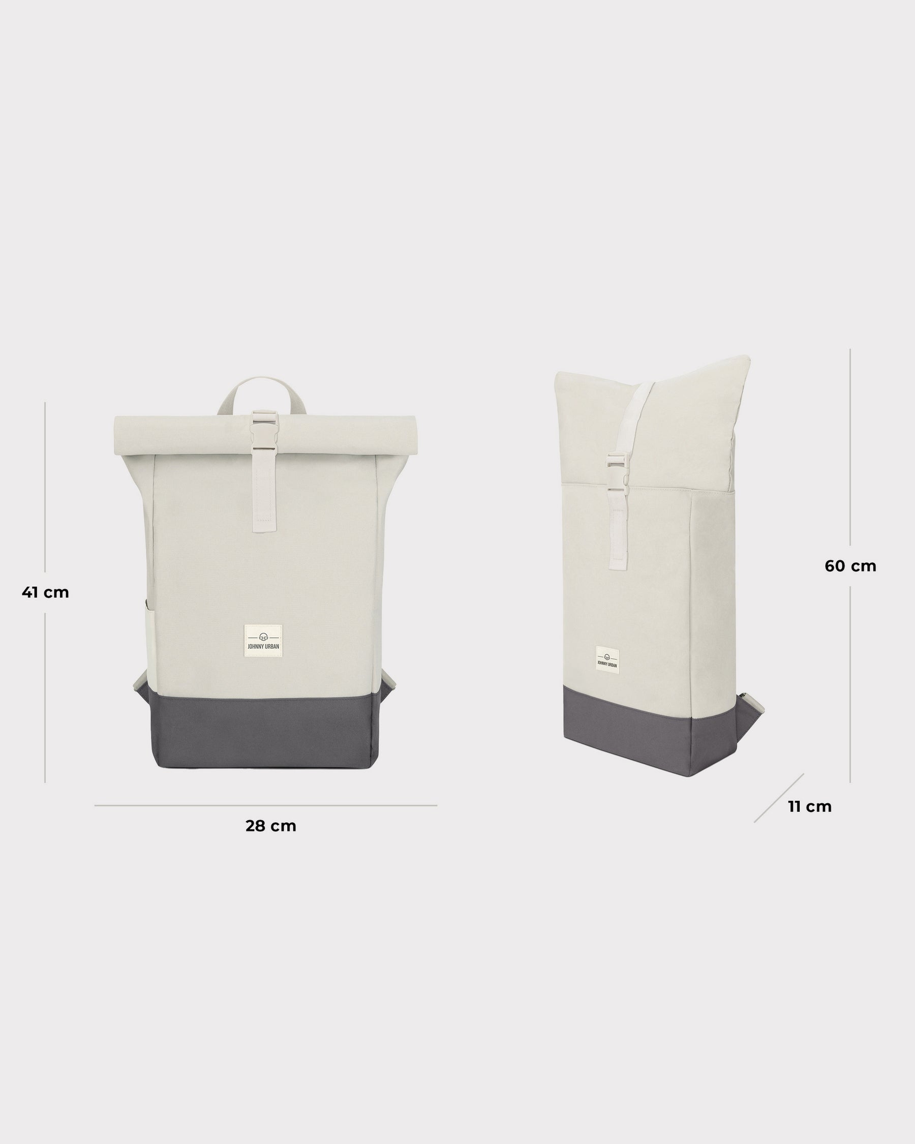 Johnny Urban Rolltop Rucksack 'Ryan' in Beige mit grauem Boden, Maße 41x28x11 cm hochgerollt, 60 cm ausgezogen