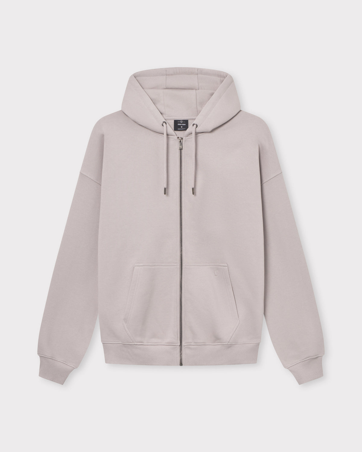 Oversized Zip-Hoodie 'Caleb' in hellem Beige mit Kapuze, Kängurutasche und Reißverschluss