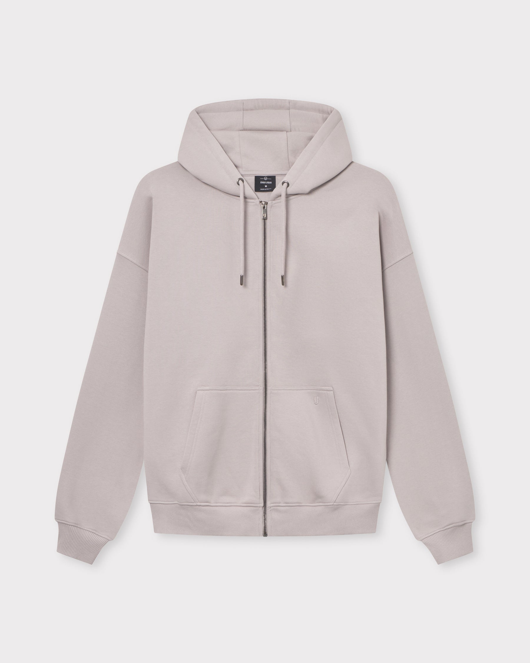 Oversized Zip-Hoodie 'Caleb' in hellem Beige mit Kapuze, Kängurutasche und Reißverschluss