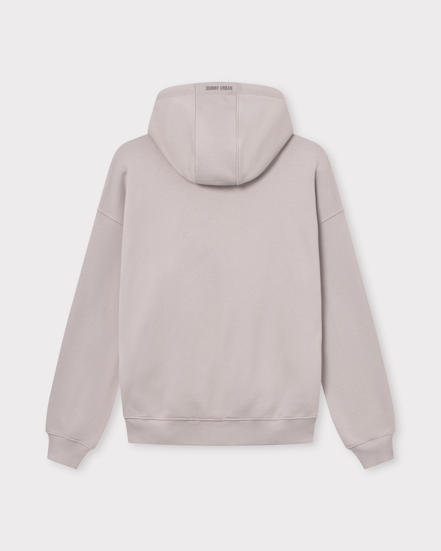 Oversized Zip Hoodie 'Caleb' von Johnny Urban in Taupe, Rückansicht mit Kapuze und geripptem Saum