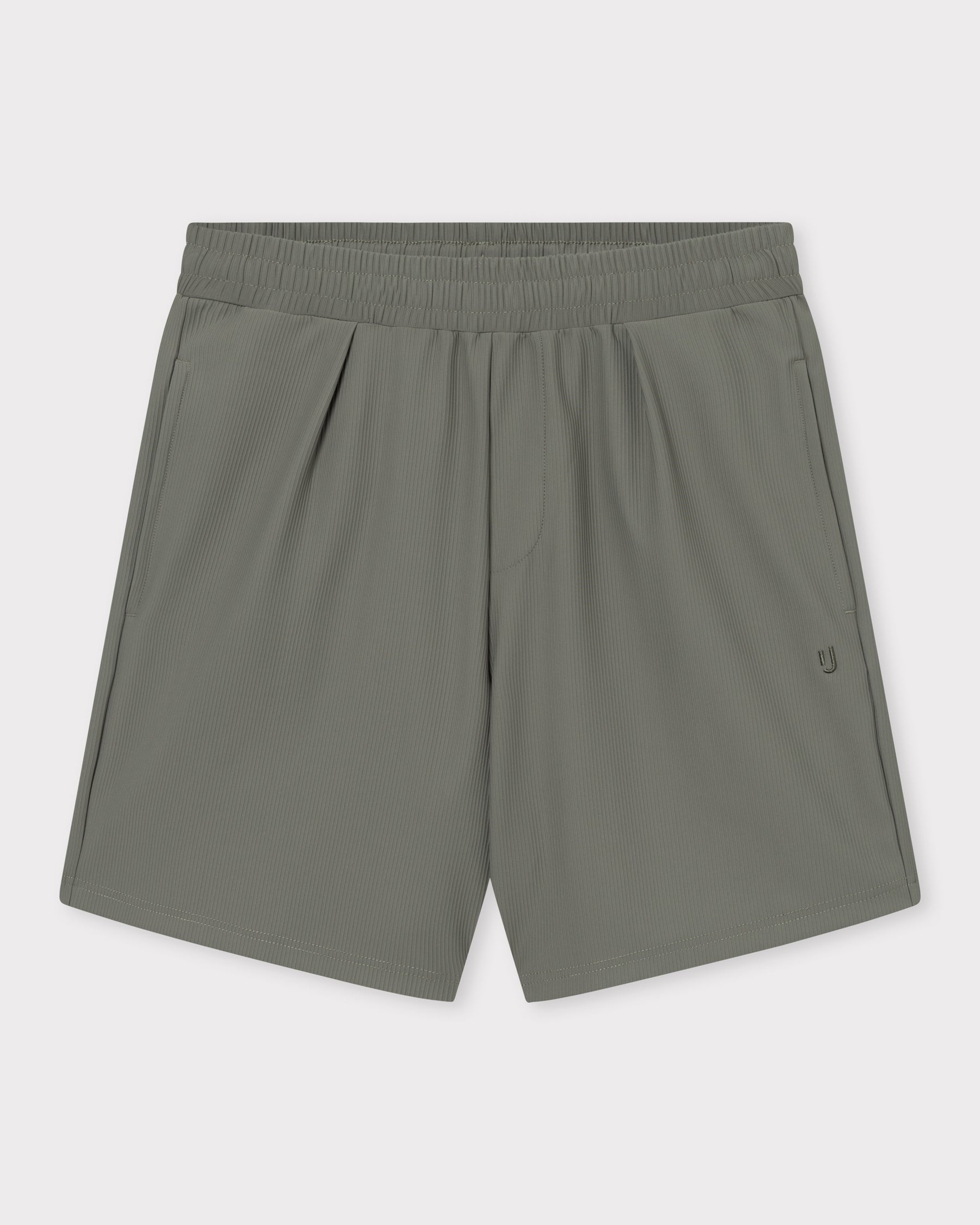 Kurze Hose aus elastischem Material in Olivgrün mit elastischem Bund und seitlichen Taschen aus Set Mason