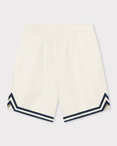 Cremefarbene Herren-Shorts aus dem Set 'Parker' mit elastischem Bund und dunkelblauen Zierstreifen am Saum