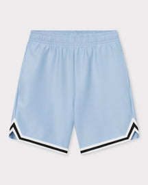 Leichtblaue kurze Herren-Shorts 'Parker' mit elastischem Bund und schwarzem sowie weißem Zierstreifen unten