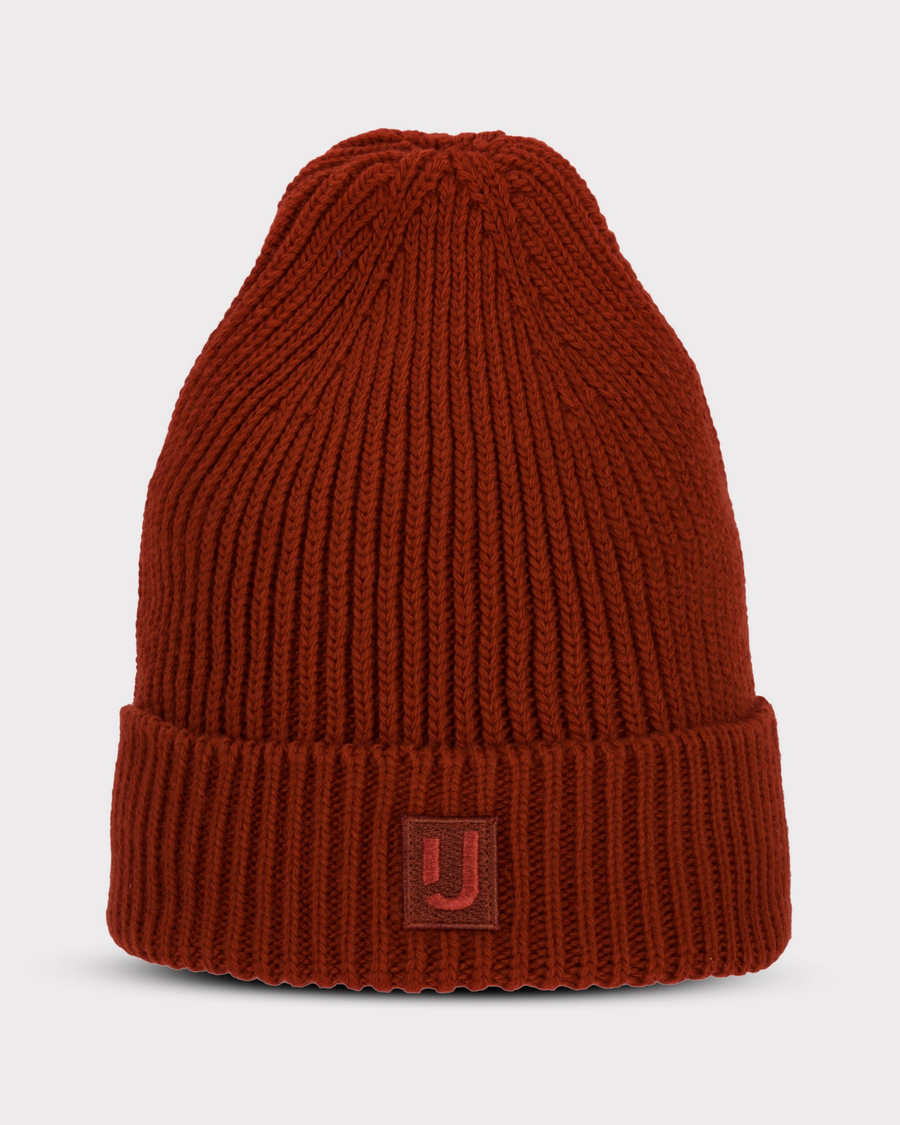 Braune Strickmütze 'Billie' von Johnny Urban mit Umschlag und Logo-Patch