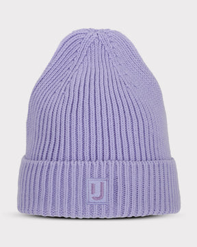 Lila Strickmütze 'Billie' mit umgeschlagenem Rand und Johnny Urban 'J'-Logo