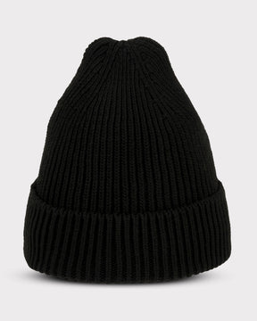 Schwarze, gerippte Strickmütze mit Umschlag namens 'Billie' von Johnny Urban