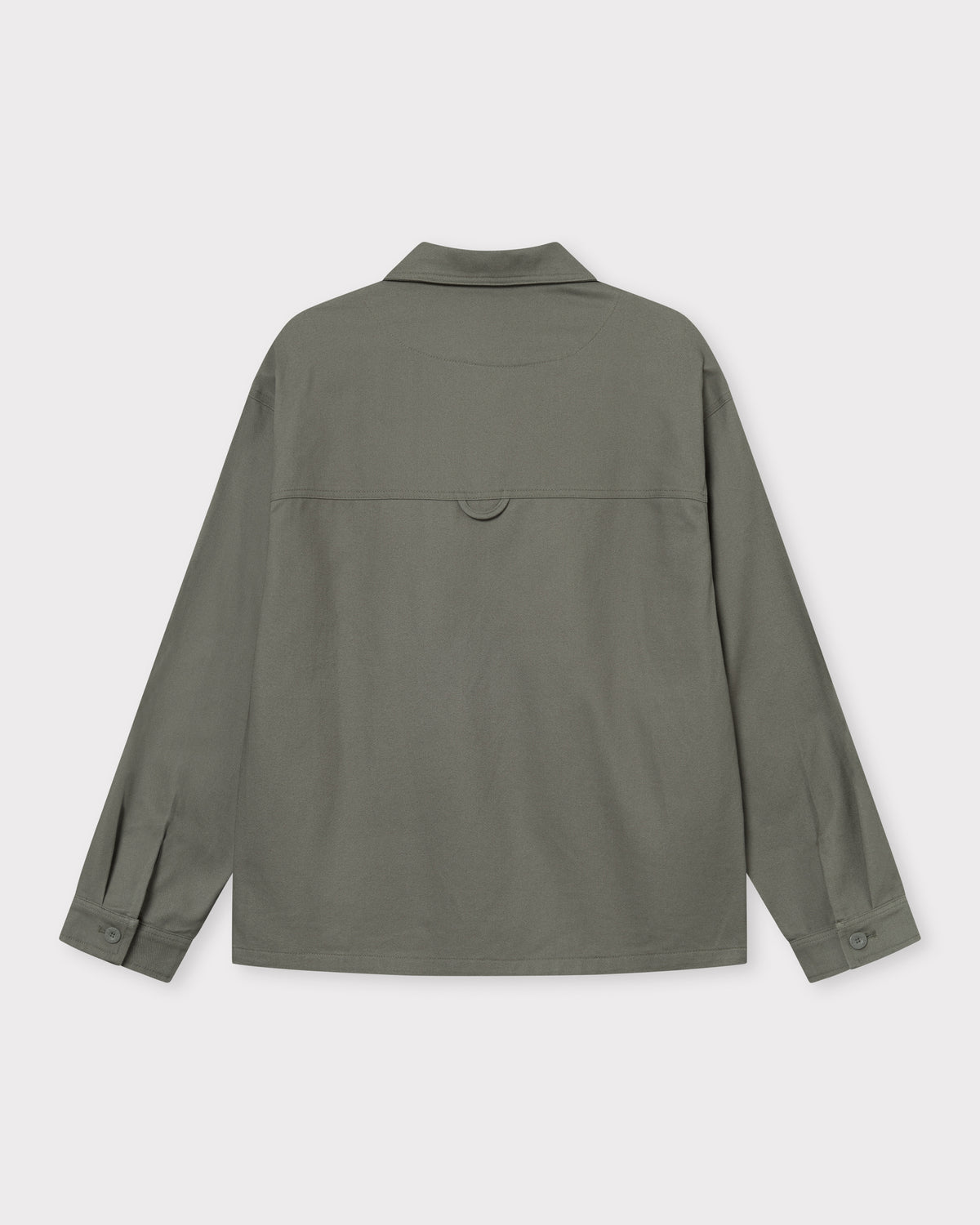 Olive-grünes Overshirt 'Cameron' für Herren, Rückansicht mit Knopfmanschetten und lockerem Schnitt