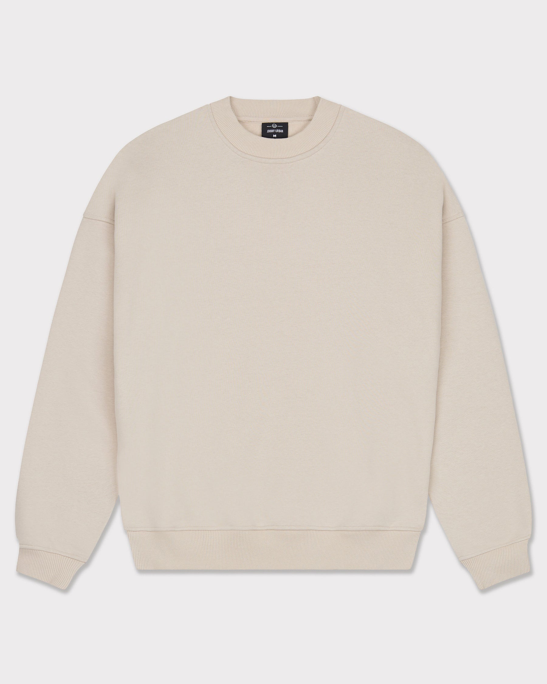 Beiger oversized Crewneck-Pullover 'Carter' von Johnny Urban mit Rundhalsausschnitt und gerippten Bündchen