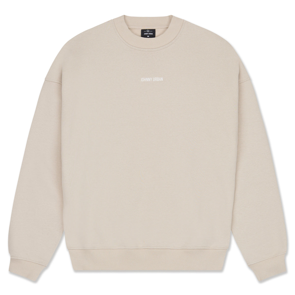 Beiges oversized Sweatshirt von Johnny Urban mit kleinem, weißem 'Johnny Urban' Print auf der Brust