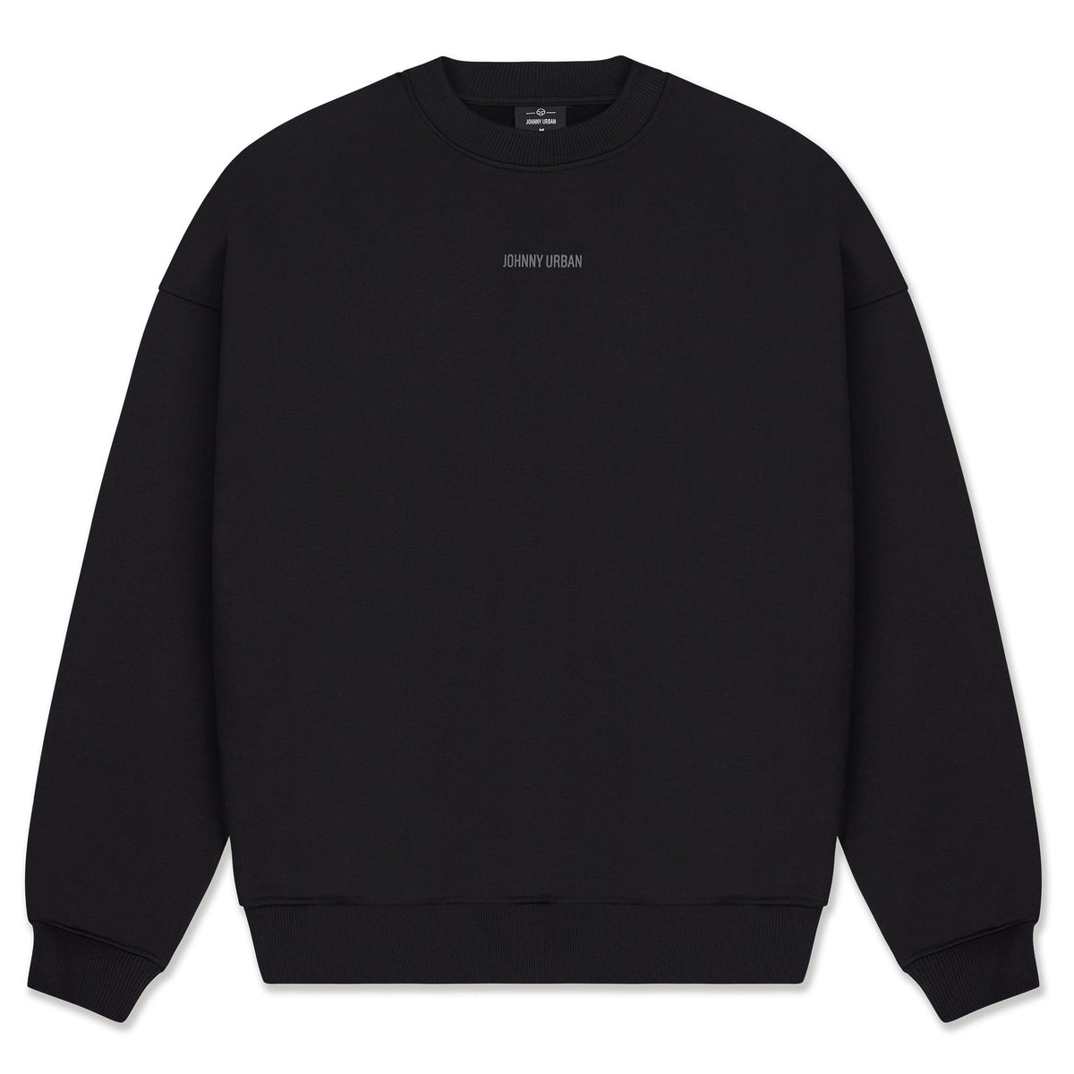 Oversized schwarzer Crewneck-Sweatshirt mit kleinem 'Johnny Urban'-Schriftzug auf der Brust