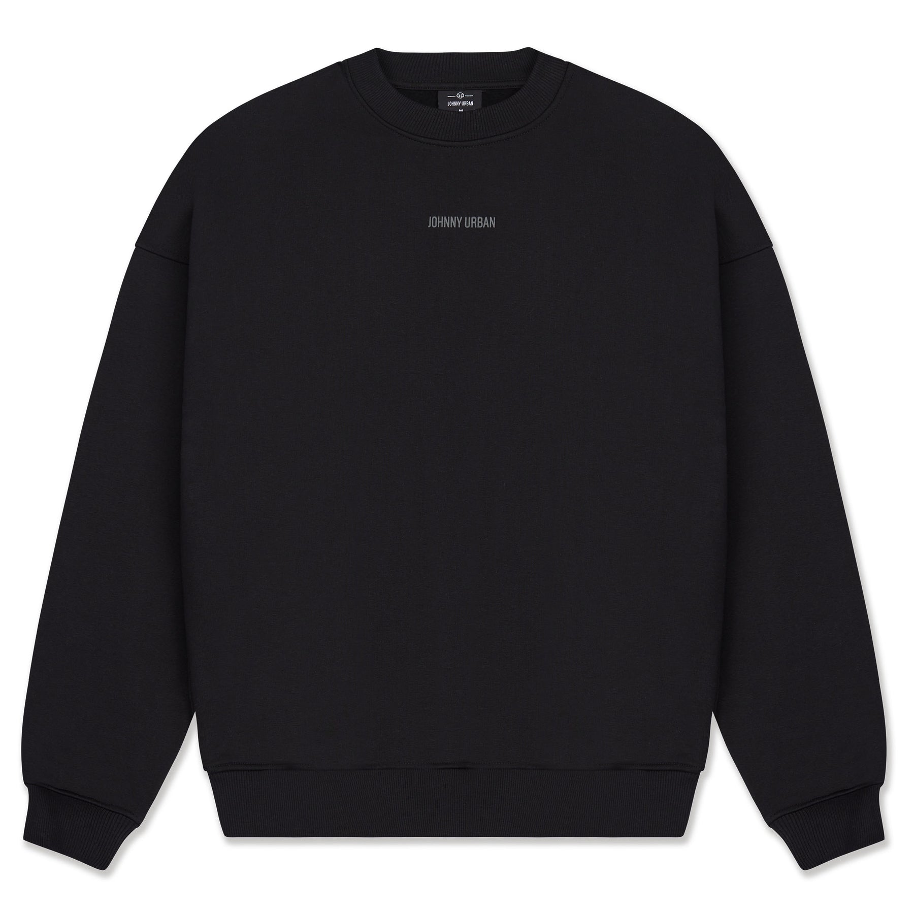 Oversized schwarzer Crewneck-Sweatshirt mit kleinem 'Johnny Urban'-Schriftzug auf der Brust