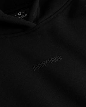 Schwarzer Johnny Urban Cropped Hoodie 'Carly' mit dezentem Logo auf der Brust