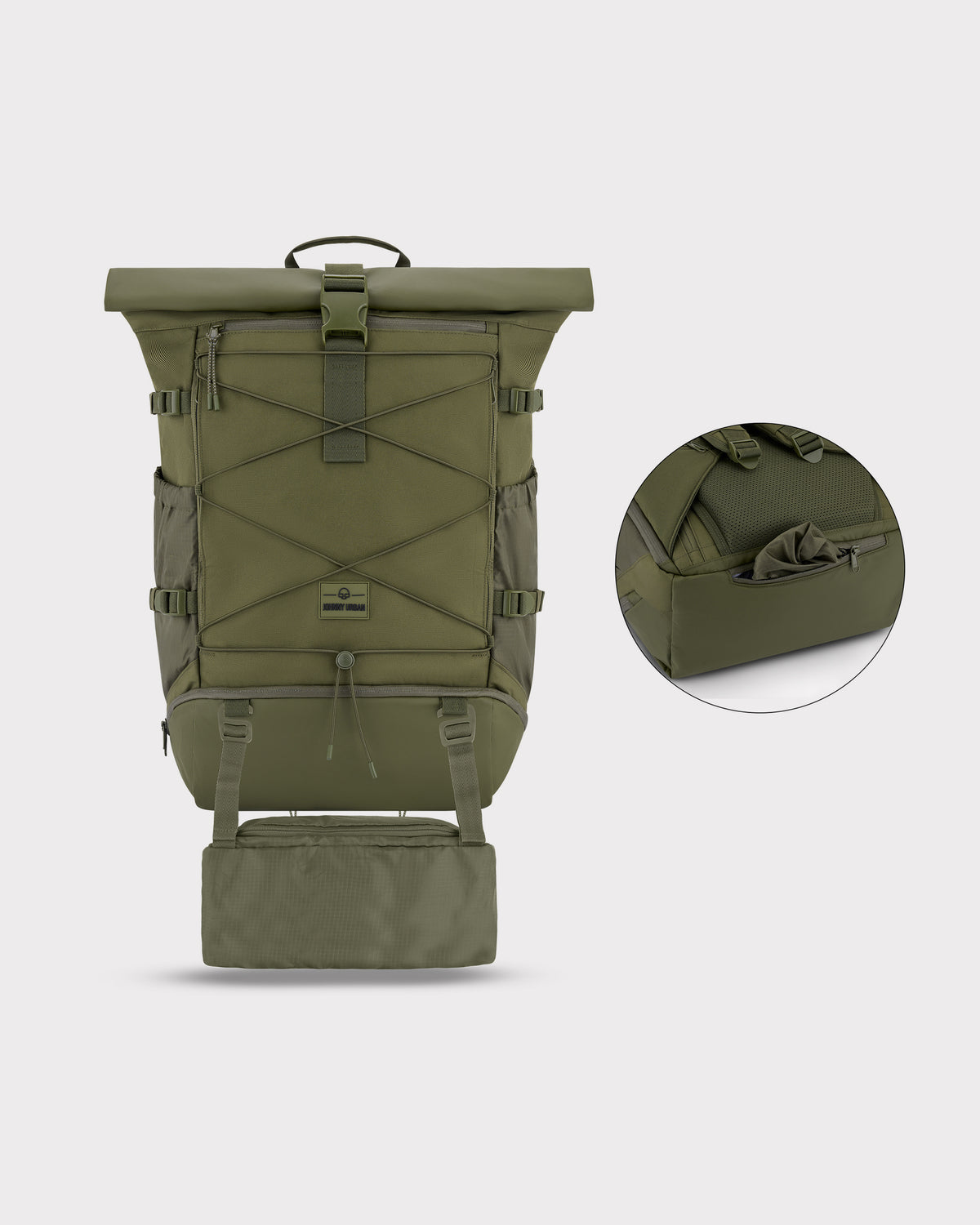 Grüner Reiserucksack 'Allen Large Travel' mit 45 Litern Volumen und befestigter kleiner Tasche vorne