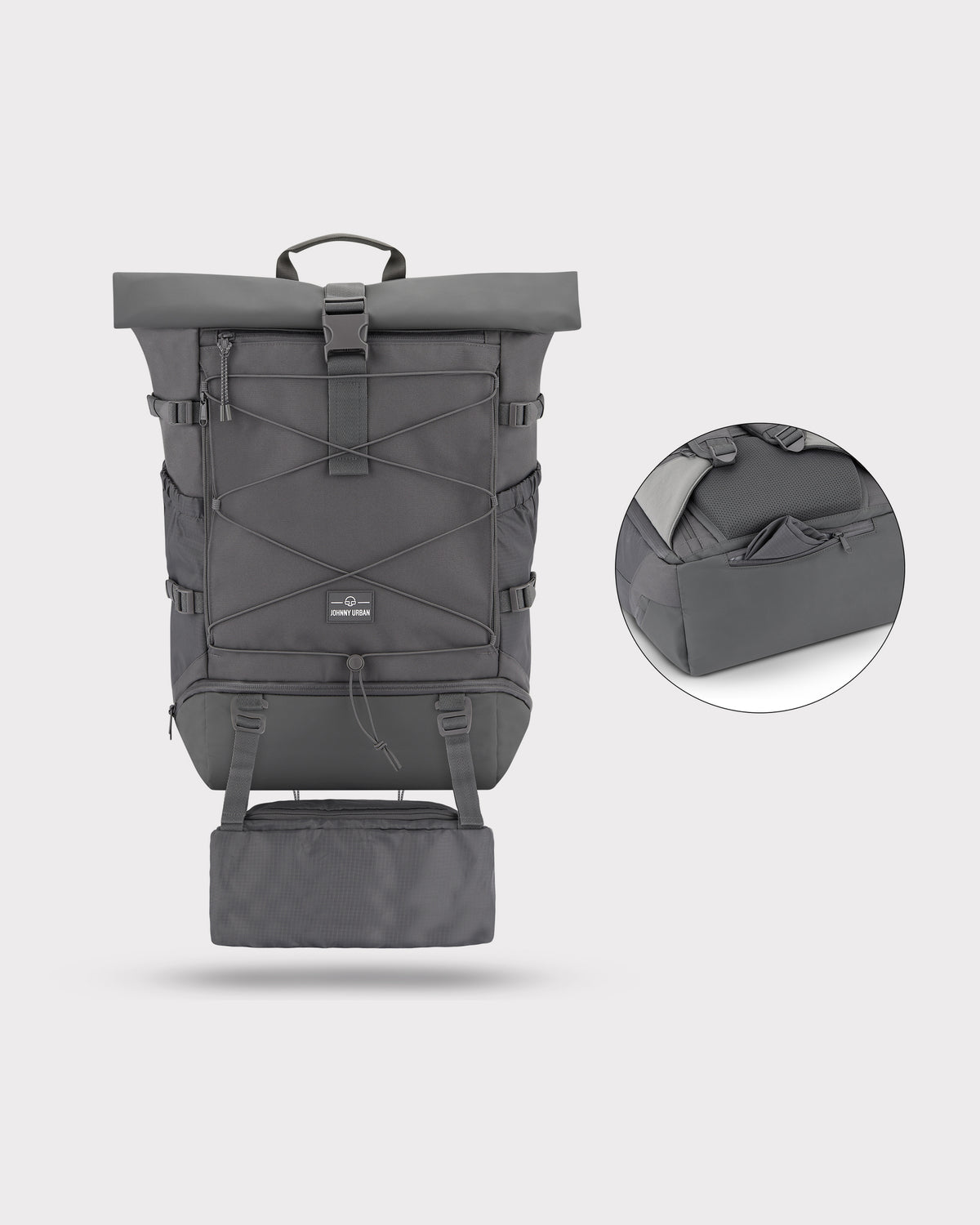 Grauer Reiserucksack Johnny Urban 'Allen Large Travel' mit zusätzlichem 8-Liter-Fach und elastischem Frontband