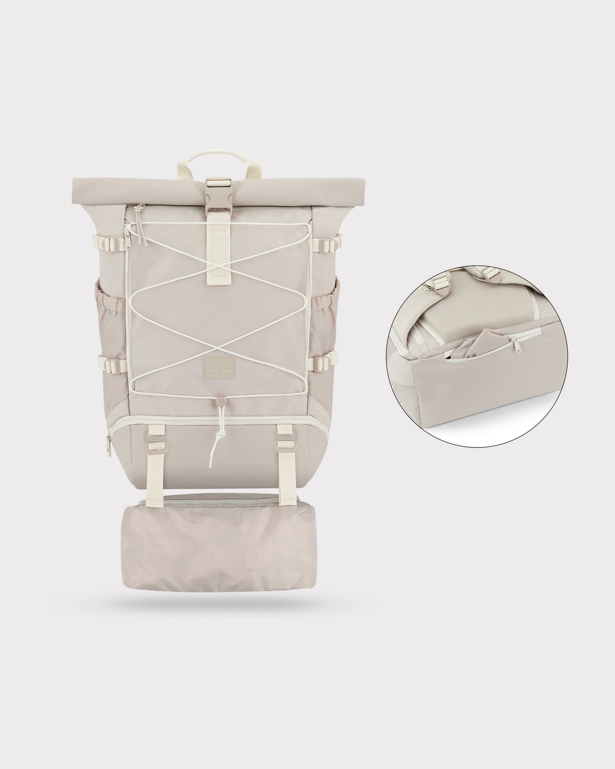 Beiger Reiserucksack Allen Large Travel von Johnny Urban mit Außenfach und elastischem Bungee-Seil