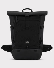 Schwarzer Johnny Urban Reiserucksack Allen XL Travel mit Rolltop und elastischem Netz an der Vorderseite