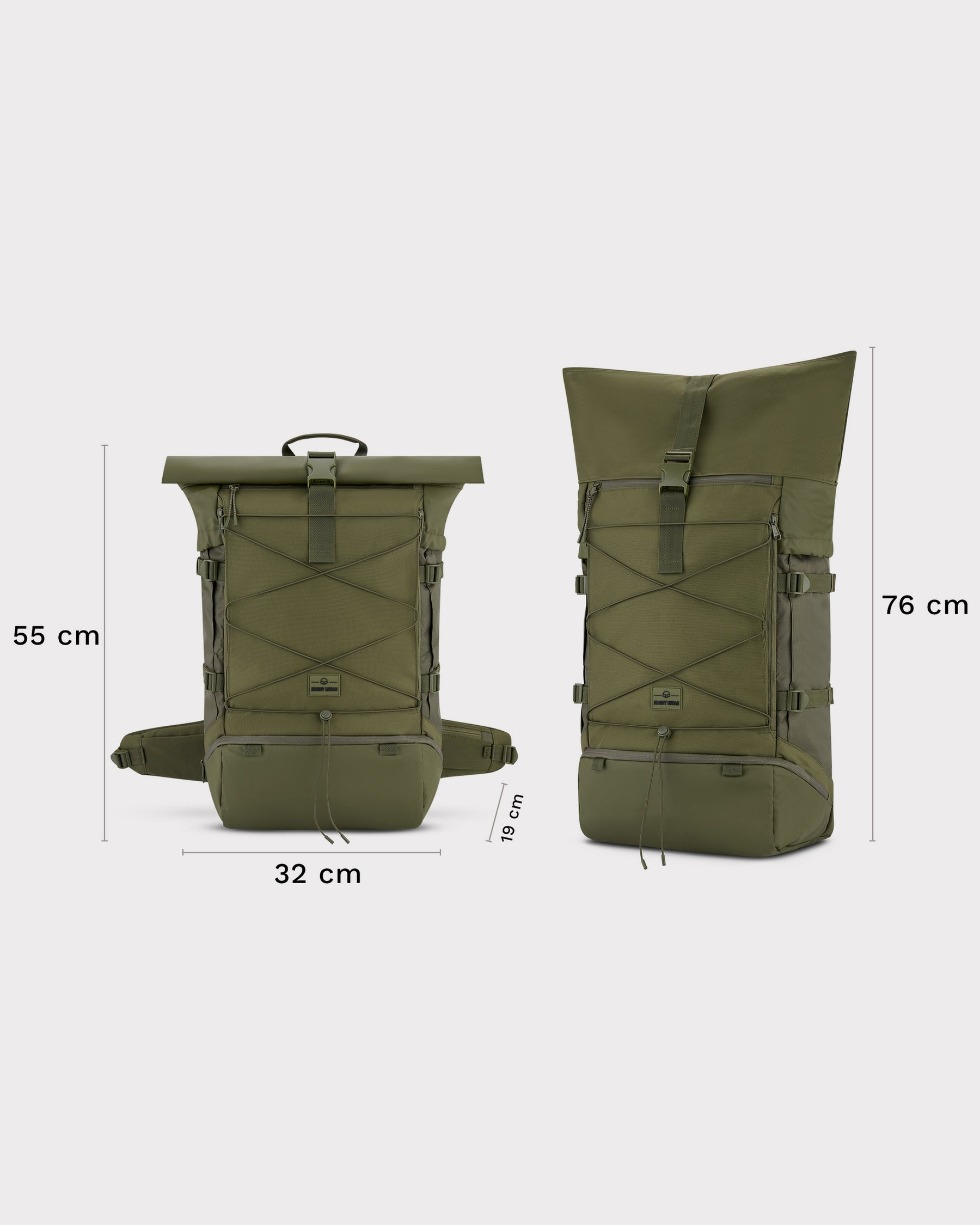 Johnny Urban Reiserucksack Allen XL Travel in olivgrün mit Maßen 55x32x19 cm und 76 cm Höhe aufgeklappt