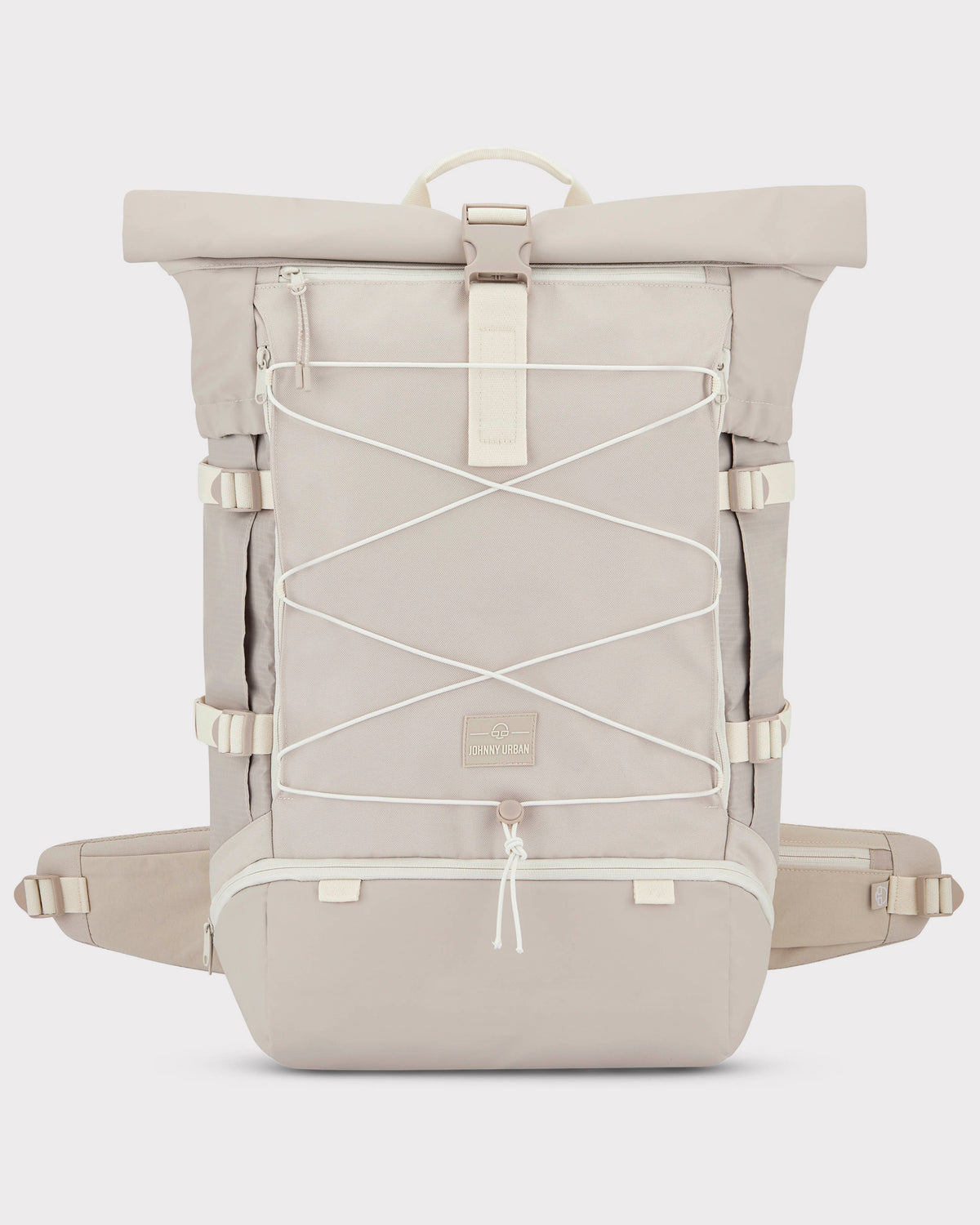 Beiger Johnny Urban Reiserucksack Allen XL Travel mit Rolltop, Frontnetz und zwei Hüftgurttaschen