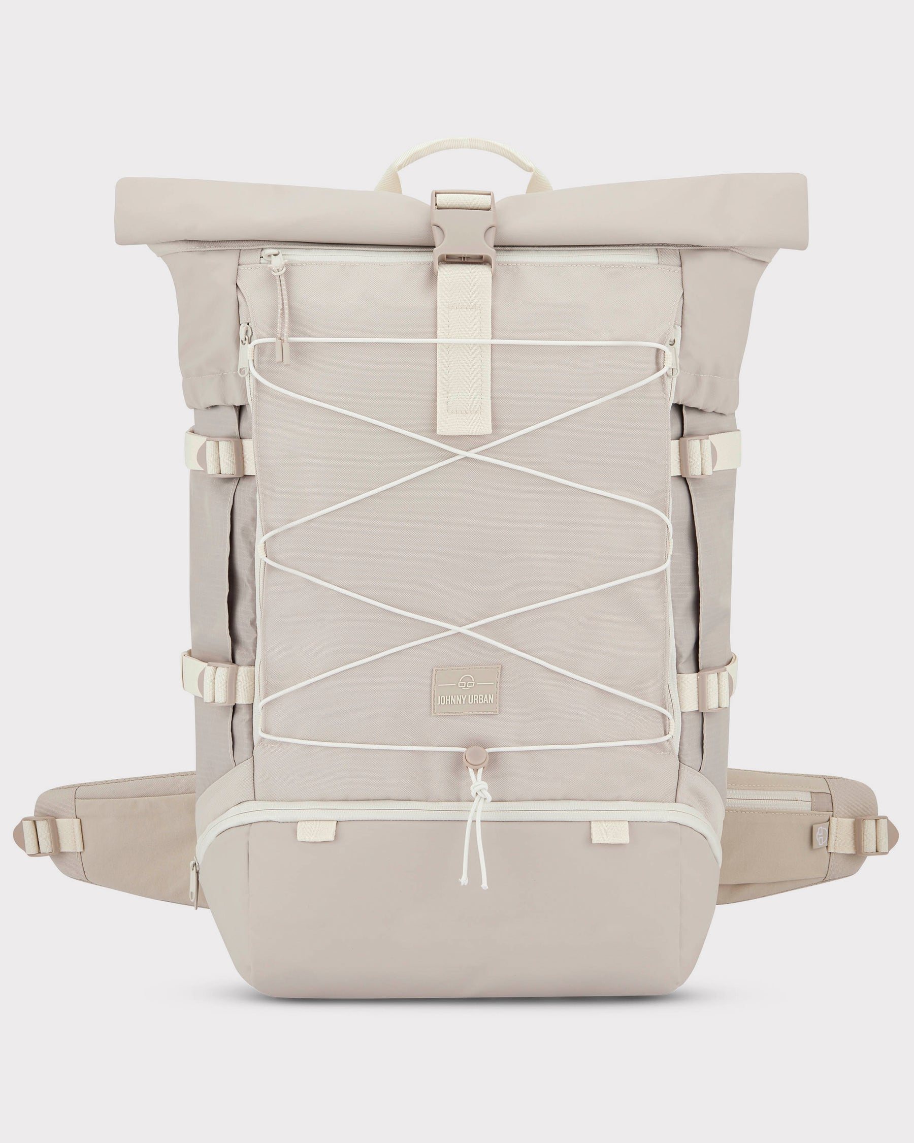 Beiger Johnny Urban Reiserucksack Allen XL Travel mit Rolltop, Frontnetz und zwei Hüftgurttaschen