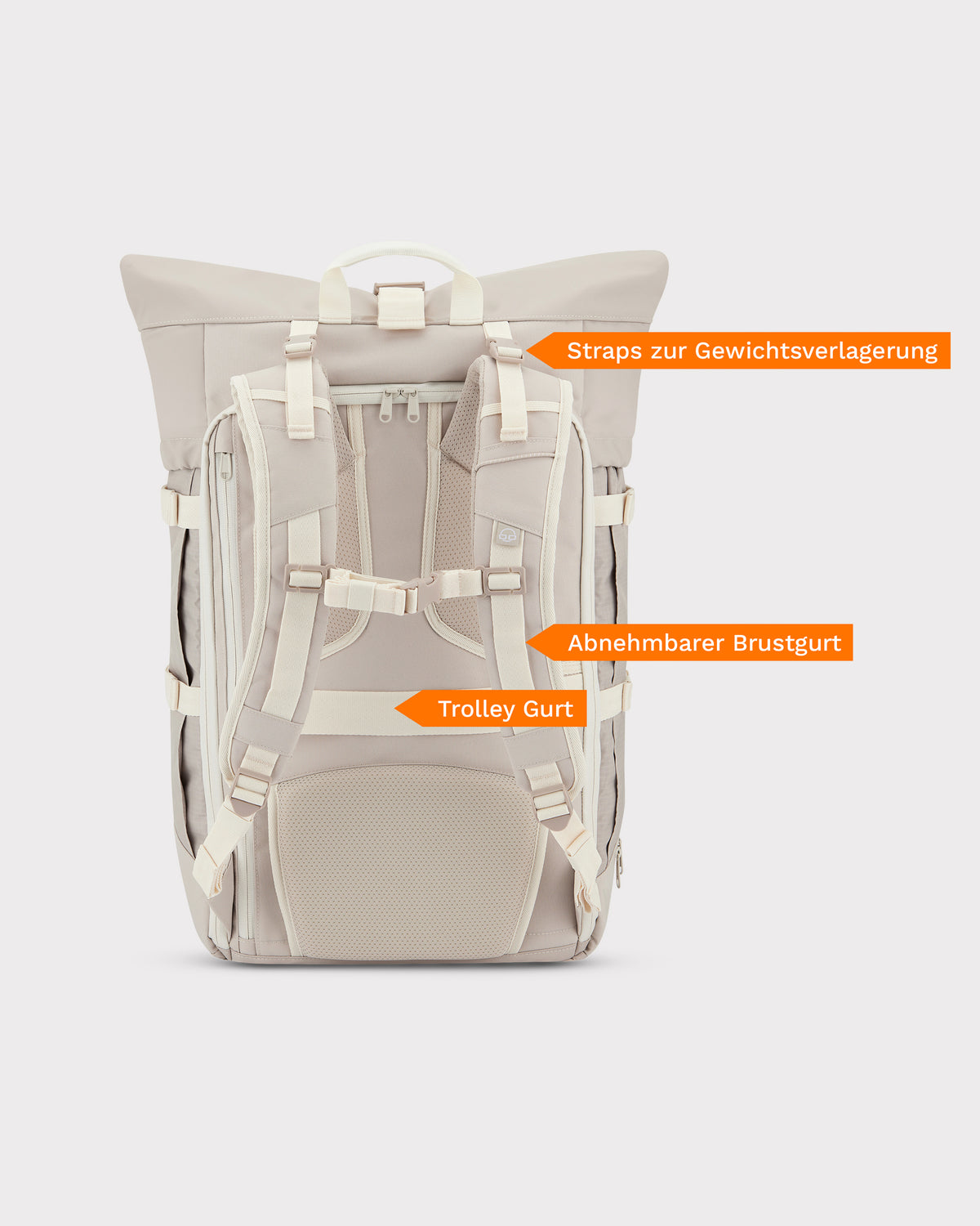 Beiger ergonomischer Reise-Rucksack Johnny Urban Allen XL Travel mit verstellbaren Tragegurten, Brustgurt und Trolley-Gurt