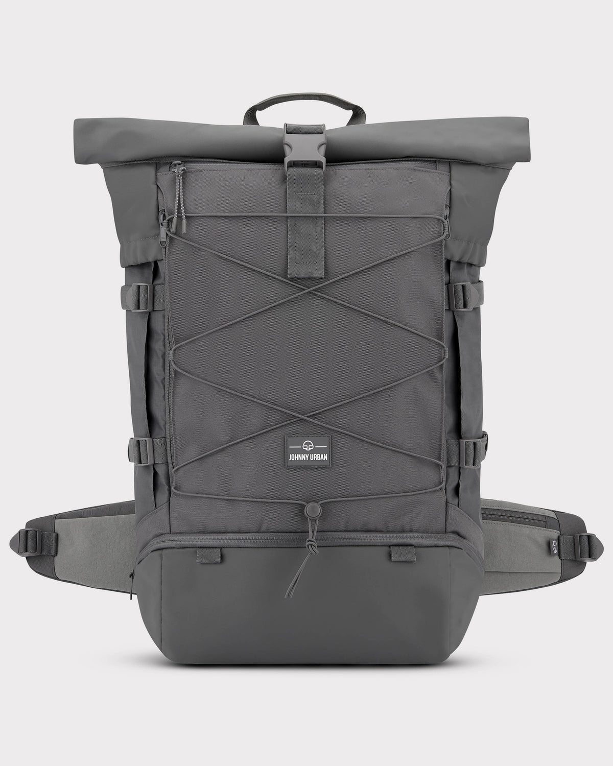 Grauer Reiserucksack 'Allen XL Travel' von Johnny Urban mit Kordelverschluss und mehreren Verschlüssen