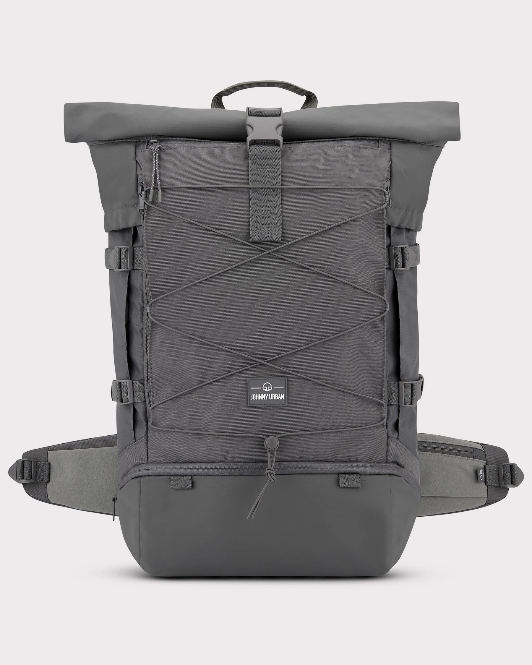 Grauer Reiserucksack 'Allen XL Travel' von Johnny Urban mit Kordelverschluss und mehreren Verschlüssen
