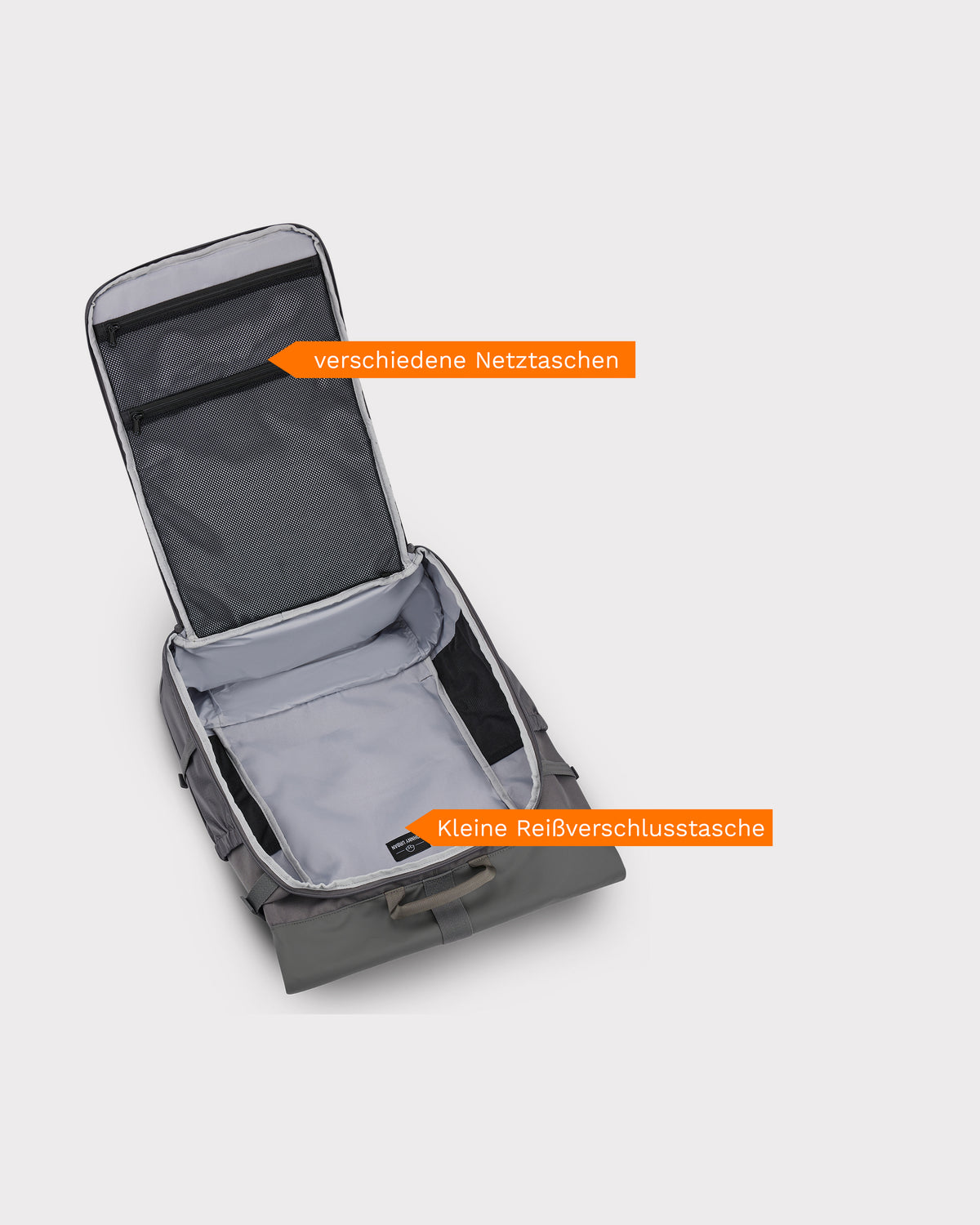 Offener Reiserucksack 'Allen Large Travel' mit verschiedenen Netztaschen und kleiner Reißverschlusstasche innen