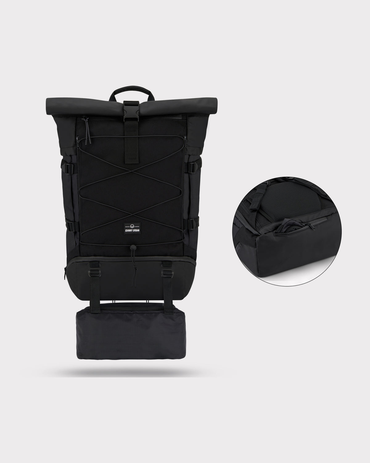 Schwarzer Johnny Urban Reiserucksack 'Allen XL Travel' mit Zusatztasche und Frontkordel