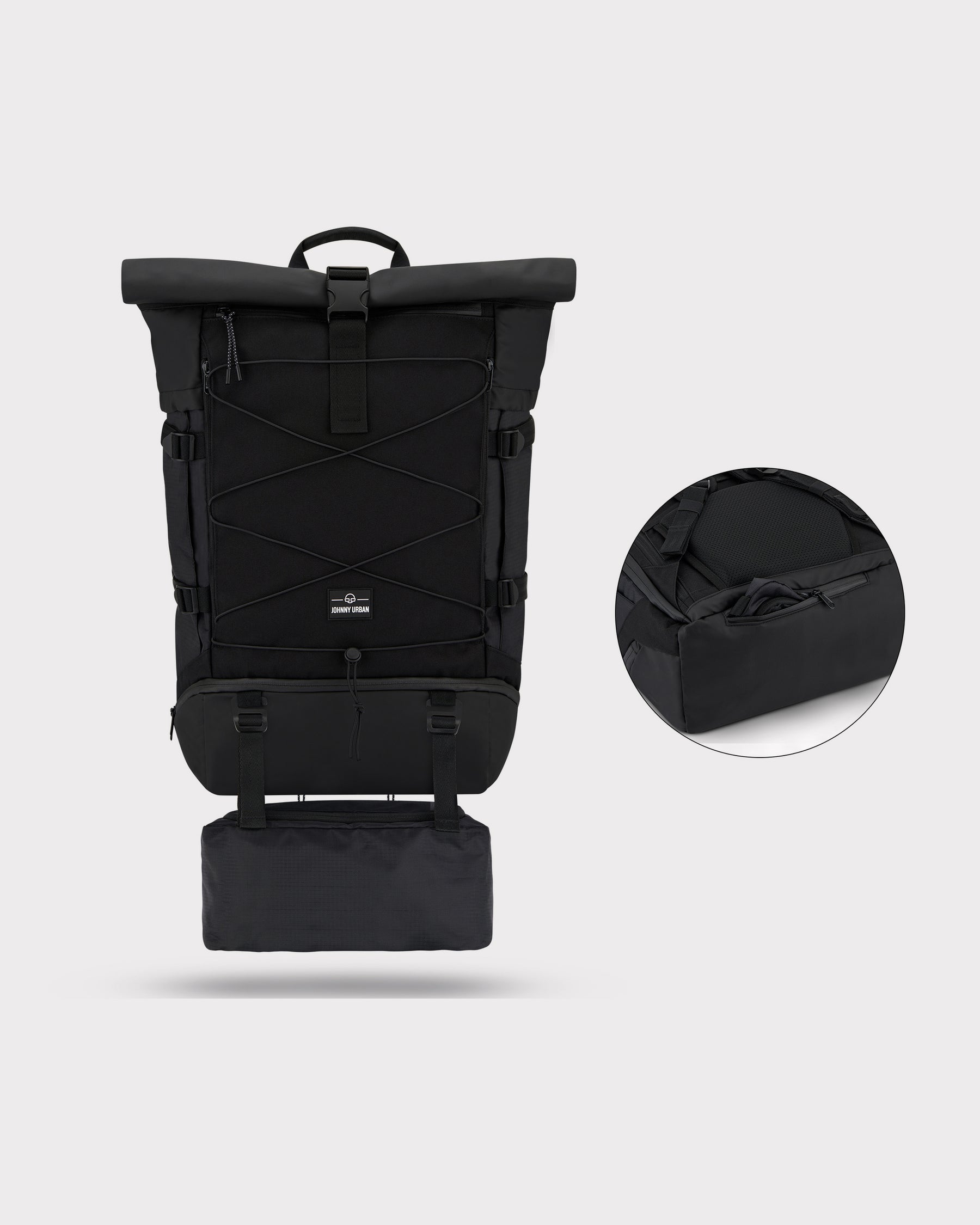 Schwarzer Johnny Urban Reiserucksack 'Allen XL Travel' mit Zusatztasche und Frontkordel