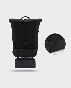 Schwarzer Johnny Urban Reiserucksack 'Allen XL Travel' mit Zusatztasche und Frontkordel