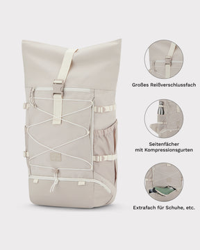 Beiger Johnny Urban Reiserucksack 'Allen Large Travel' mit großem Reißverschlussfach, Seitentaschen mit Kompressionsgurten und Extrafach für Schuhe