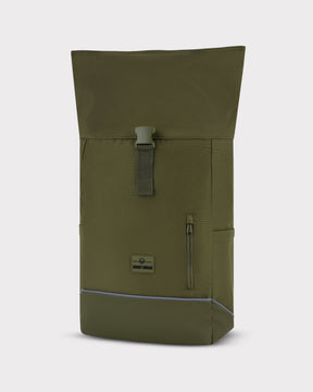 Rolltop Rucksack 'Robin Medium' von Johnny Urban in Olivgrün mit Frontreißverschluss und Reflektorstreifen