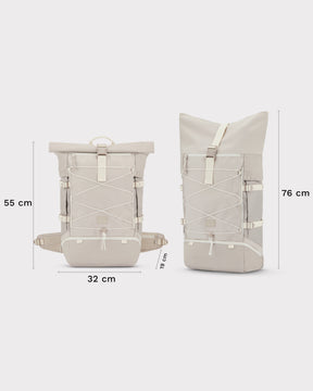 Beiger Johnny Urban Reiserucksack 'Allen XL Travel' mit Rolltop, 55 cm und 76 cm Höhe, 32 cm Breite, 19 cm Tiefe