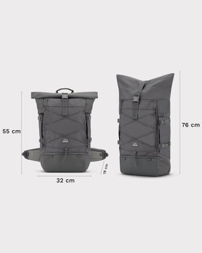 Dunkelgrauer Johnny Urban Reiserucksack Allen XL Travel mit Rolltop in zwei Größen, Maße: 55x32x19 cm und 76x32x19 cm