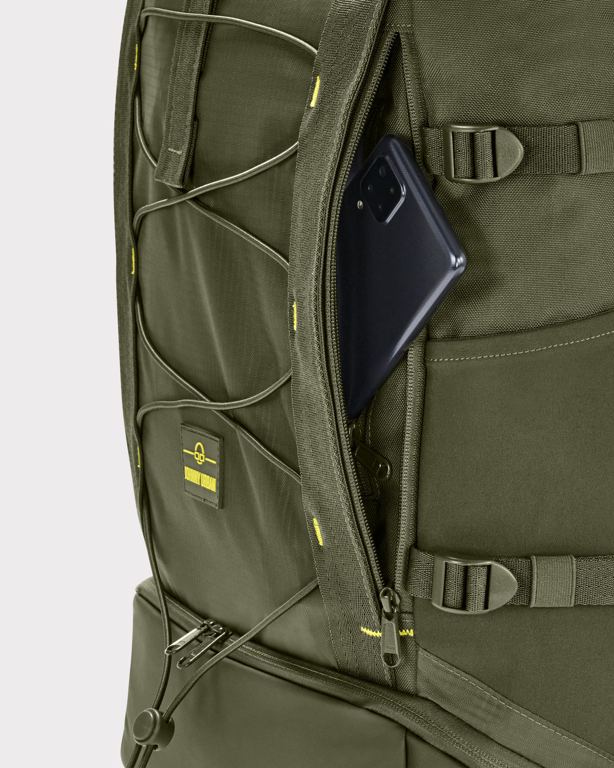 Olivegrüner Rolltop Rucksack 'Allen Large Move' mit geheimem Reißverschlussfach und Smartphone