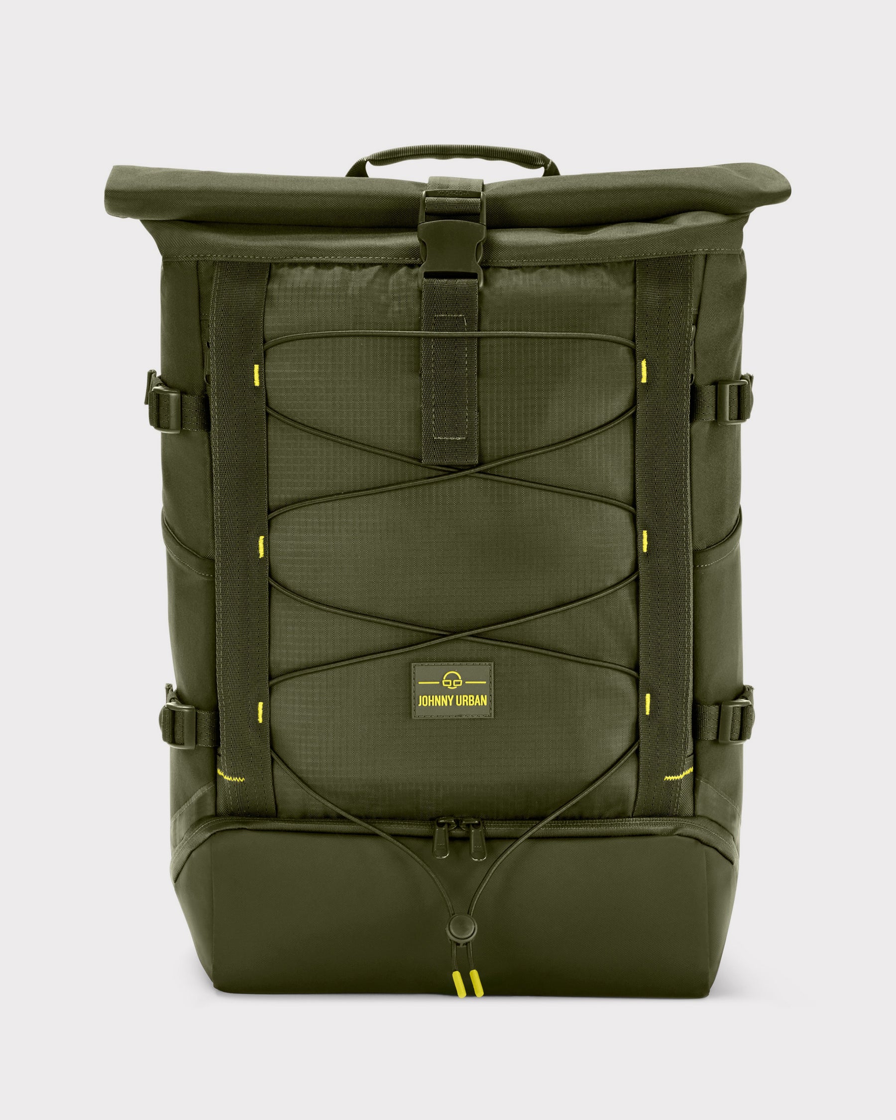 Olivefarbener Rolltop Rucksack 'Allen Large Move' von Johnny Urban mit Kordelzug und Schnalle vorne